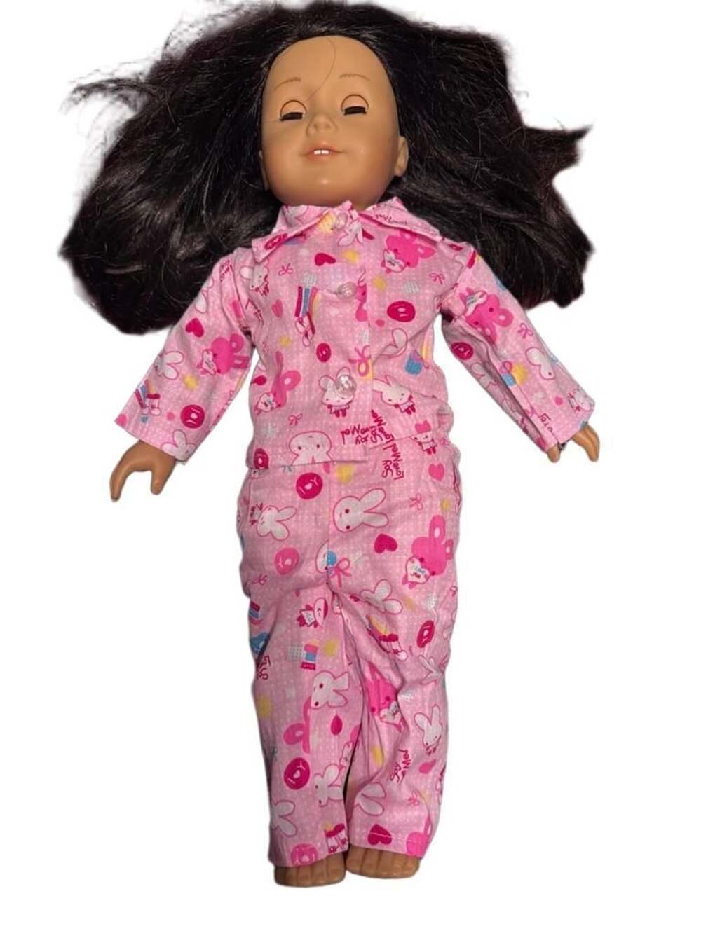 American Girl Doll #37 with Black Hair and Brown Eyes in Pink Bunny Pajamas